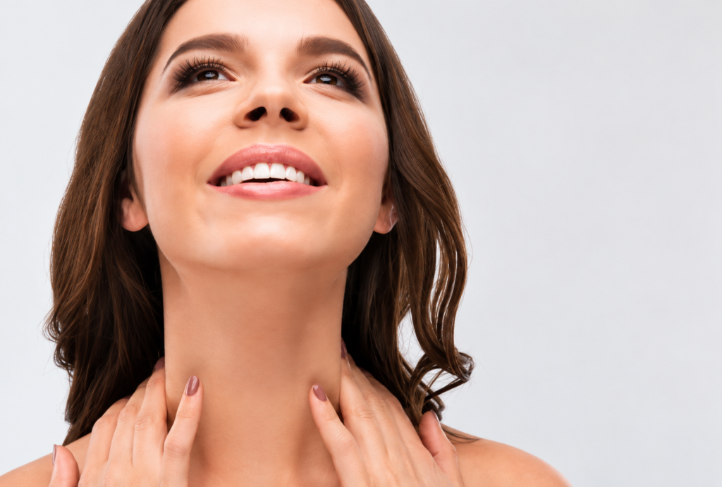 Woman's smooth neck after a neck lift in Pittsburgh, PA
